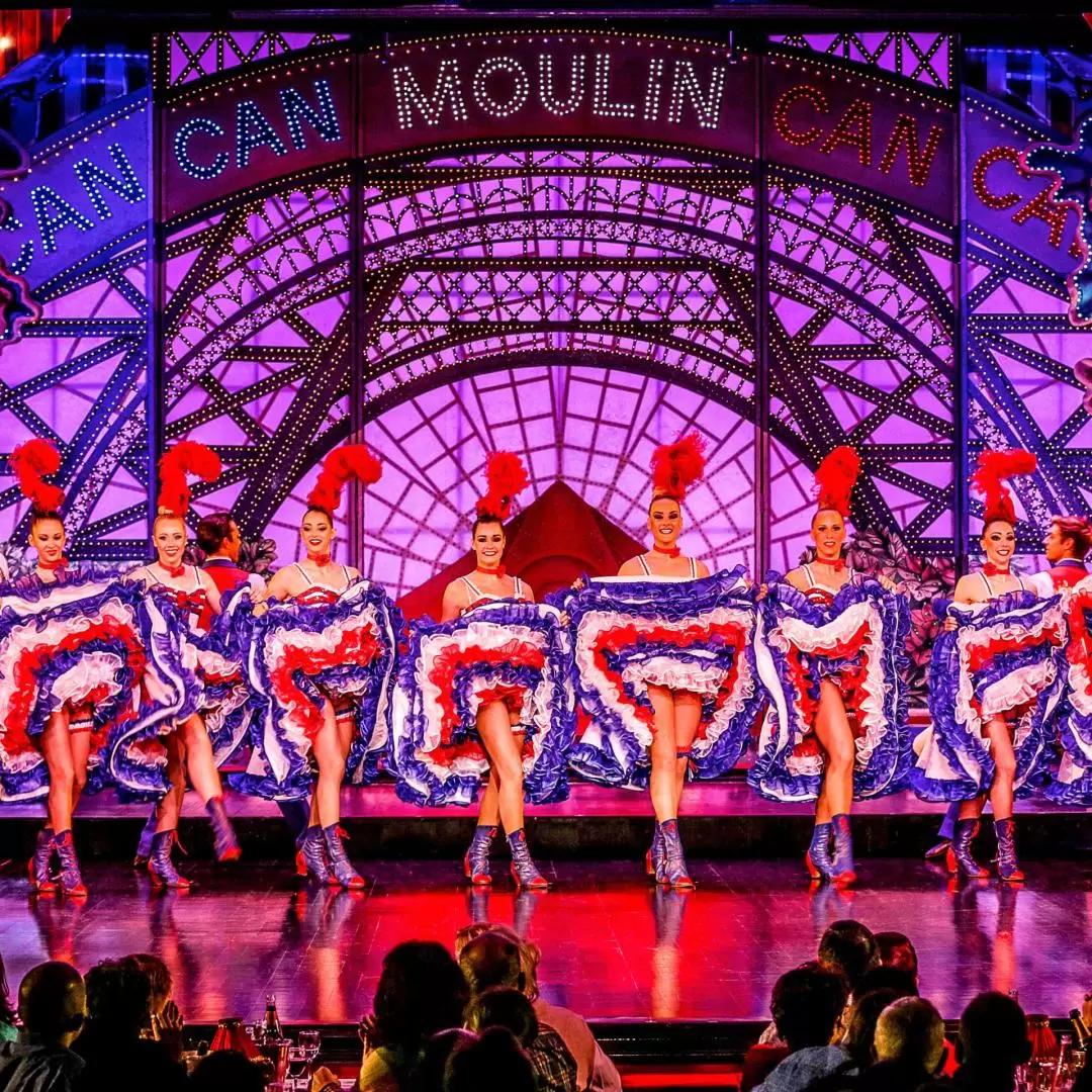 Moulin Rouge Show with Dinner and City Bus Tour in Paris