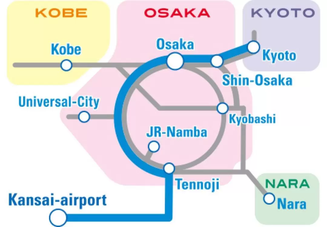JR Haruka Kansai Airport to Kyoto/Osaka/Tennoji Express Ticket