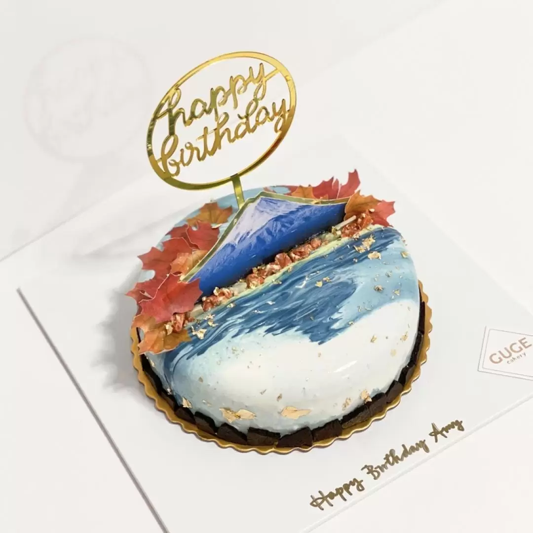 Guge Cakery | Marble Mirror Cake | Pick up at Tuen Mun | Less sweet (with ice pack, thermal bag, candle) | Free custom hand-write blessing plaque