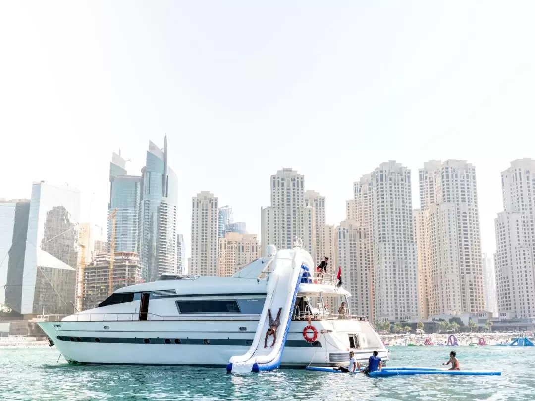 Yacht Ride & Slide, Swim & Snorkel with BBQ Lunch in Dubai