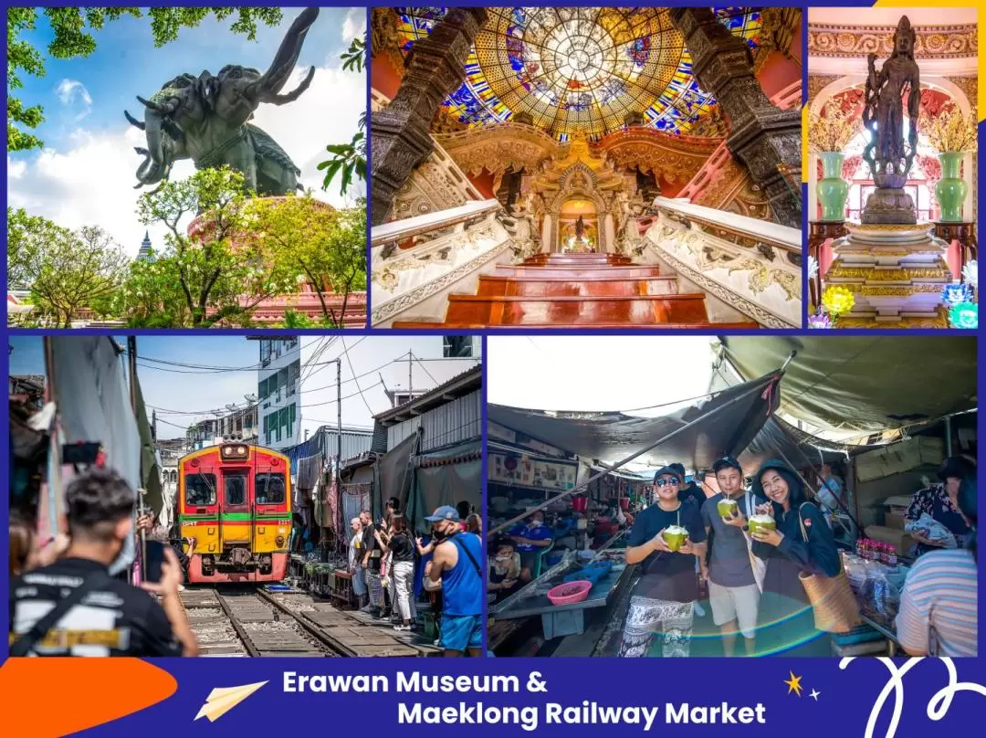 Private Amphawa Floating Market and Erawan museum Day Tour 