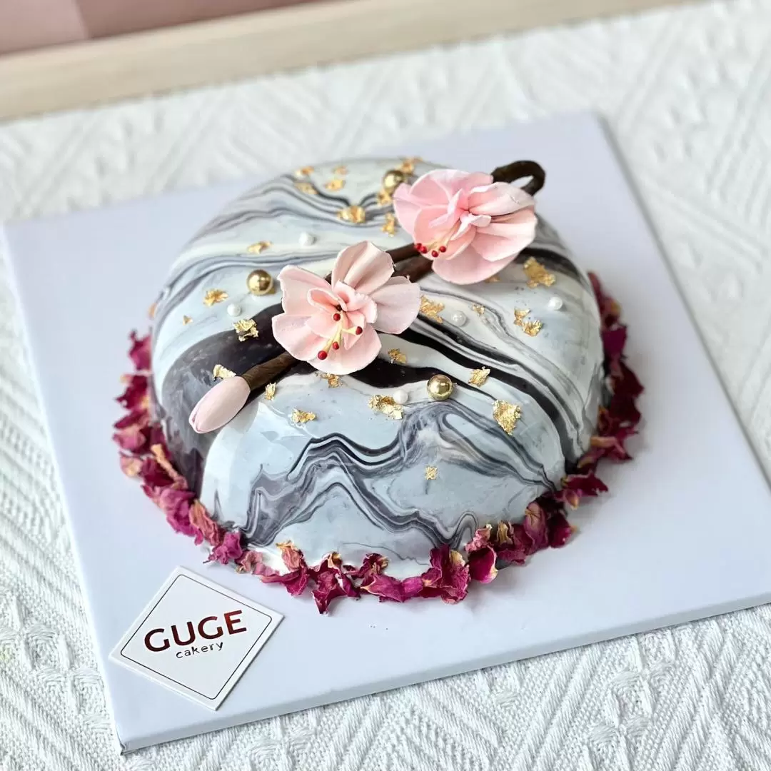 Guge Cakery | Marble Mirror Cake | Pick up at Tuen Mun | Less sweet (with ice pack, thermal bag, candle) | Free custom hand-write blessing plaque