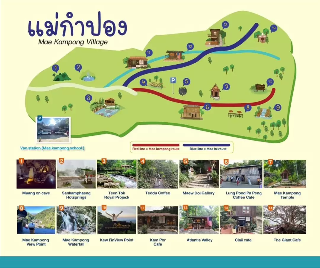 Shared van transter to Monjam, Maekampong, Doi Inthanon, and more